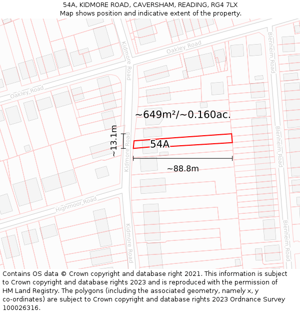 54A, KIDMORE ROAD, CAVERSHAM, READING, RG4 7LX: Plot and title map