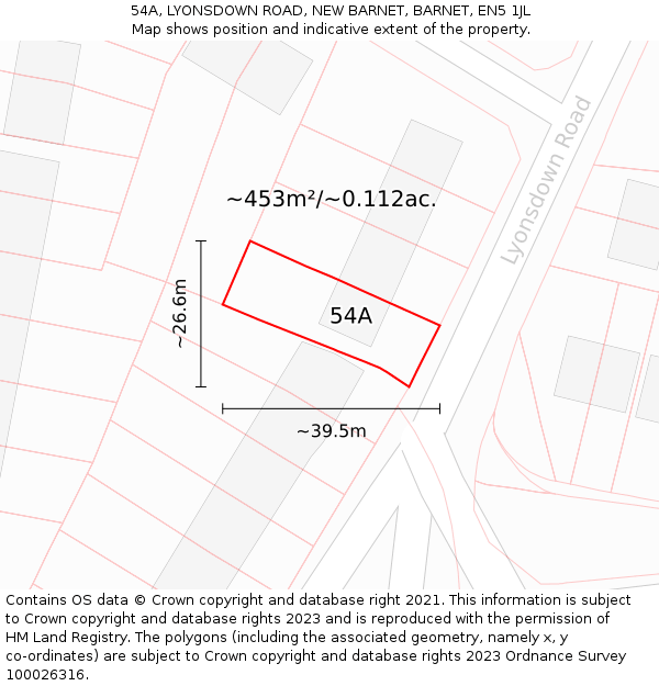 54A, LYONSDOWN ROAD, NEW BARNET, BARNET, EN5 1JL: Plot and title map