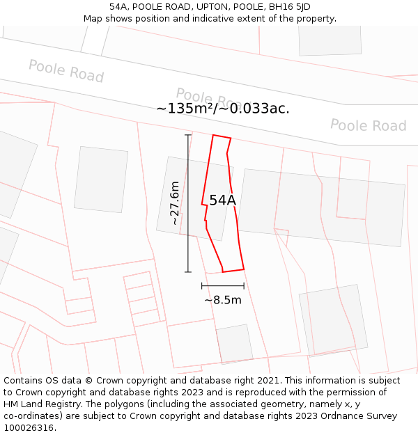 54A, POOLE ROAD, UPTON, POOLE, BH16 5JD: Plot and title map