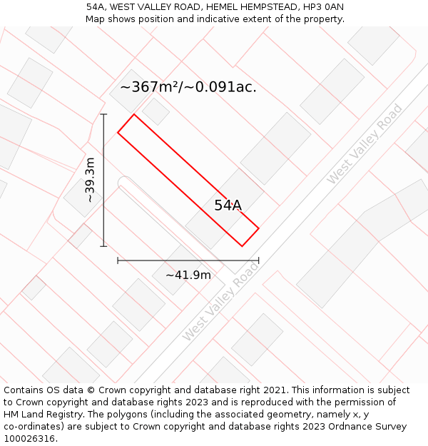 54A, WEST VALLEY ROAD, HEMEL HEMPSTEAD, HP3 0AN: Plot and title map