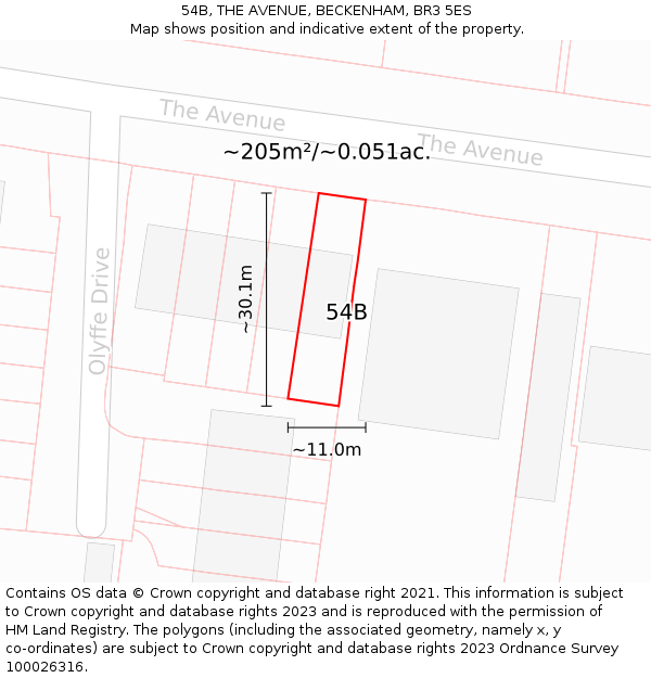 54B, THE AVENUE, BECKENHAM, BR3 5ES: Plot and title map