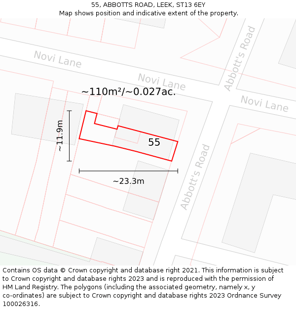 55, ABBOTTS ROAD, LEEK, ST13 6EY: Plot and title map
