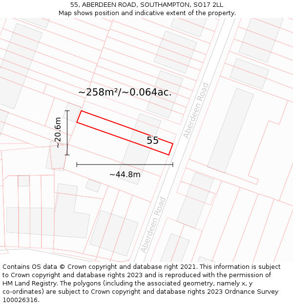 55, ABERDEEN ROAD, SOUTHAMPTON, SO17 2LL: Plot and title map
