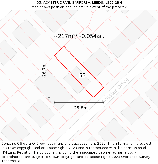 55, ACASTER DRIVE, GARFORTH, LEEDS, LS25 2BH: Plot and title map