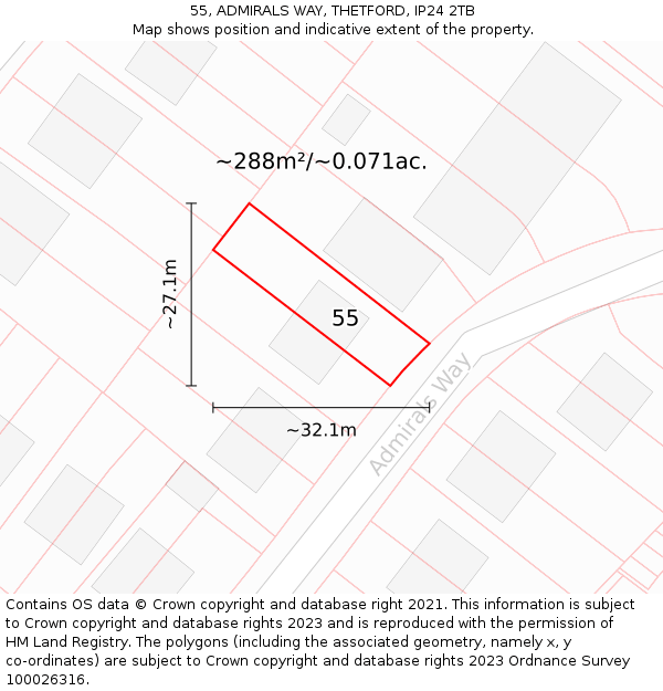 55, ADMIRALS WAY, THETFORD, IP24 2TB: Plot and title map