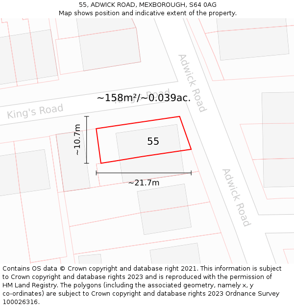 55, ADWICK ROAD, MEXBOROUGH, S64 0AG: Plot and title map