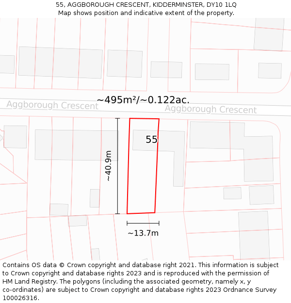 55, AGGBOROUGH CRESCENT, KIDDERMINSTER, DY10 1LQ: Plot and title map