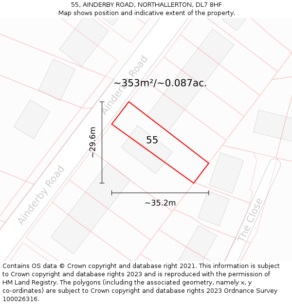 55, AINDERBY ROAD, NORTHALLERTON, DL7 8HF: Plot and title map