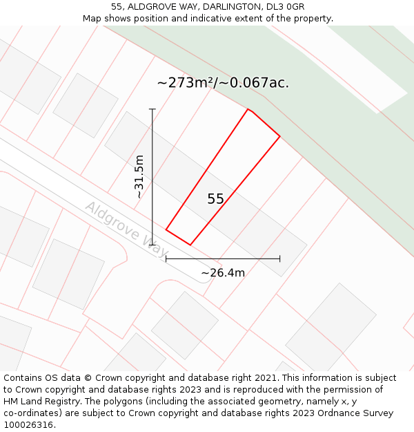 55, ALDGROVE WAY, DARLINGTON, DL3 0GR: Plot and title map