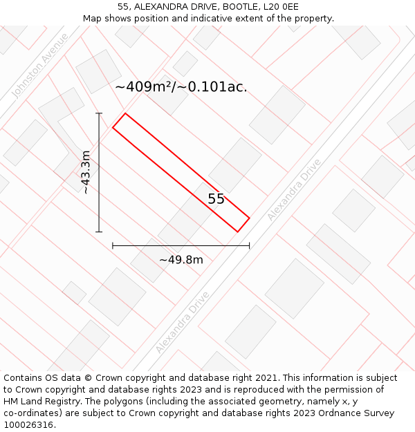 55, ALEXANDRA DRIVE, BOOTLE, L20 0EE: Plot and title map