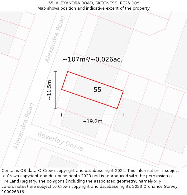 55, ALEXANDRA ROAD, SKEGNESS, PE25 3QY: Plot and title map