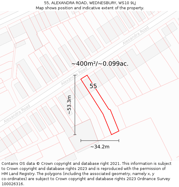 55, ALEXANDRA ROAD, WEDNESBURY, WS10 9LJ: Plot and title map