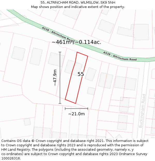 55, ALTRINCHAM ROAD, WILMSLOW, SK9 5NH: Plot and title map