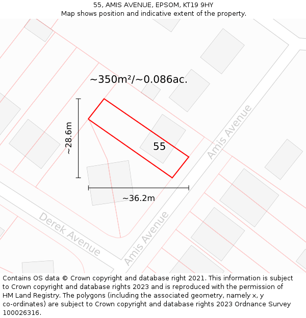 55, AMIS AVENUE, EPSOM, KT19 9HY: Plot and title map