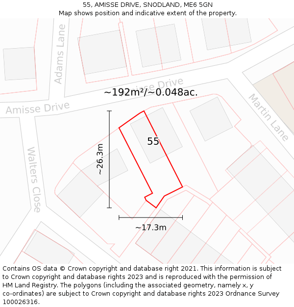 55, AMISSE DRIVE, SNODLAND, ME6 5GN: Plot and title map