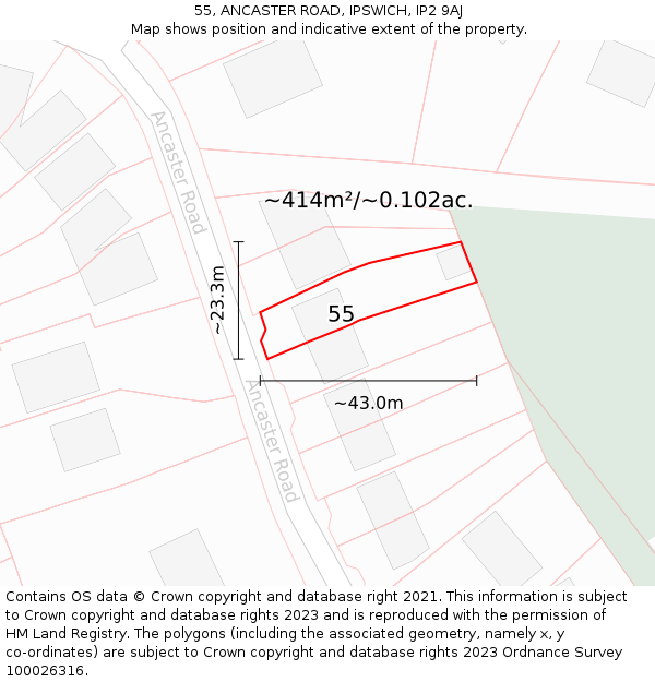 55, ANCASTER ROAD, IPSWICH, IP2 9AJ: Plot and title map