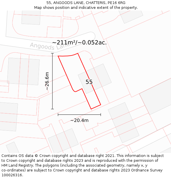 55, ANGOODS LANE, CHATTERIS, PE16 6RG: Plot and title map