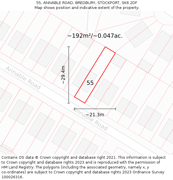 55, ANNABLE ROAD, BREDBURY, STOCKPORT, SK6 2DF: Plot and title map