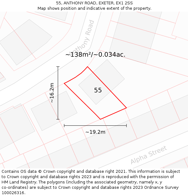 55, ANTHONY ROAD, EXETER, EX1 2SS: Plot and title map