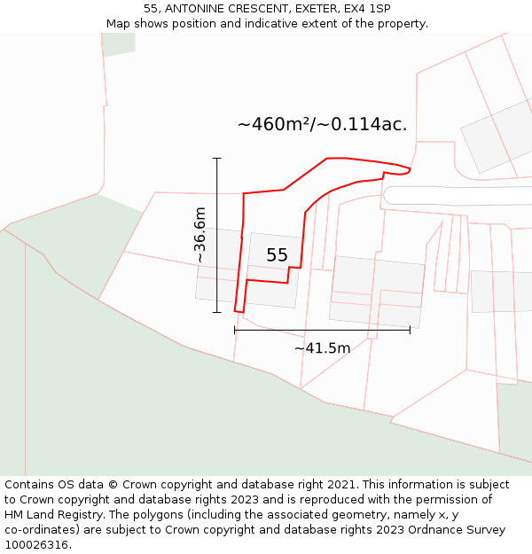 55, ANTONINE CRESCENT, EXETER, EX4 1SP: Plot and title map