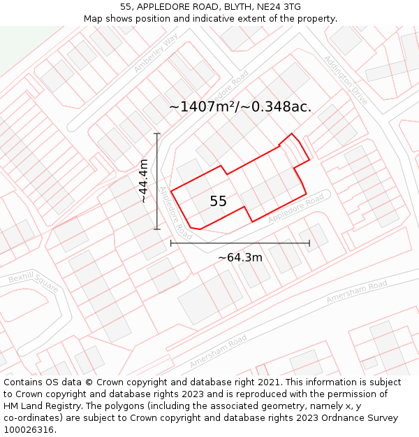 55, APPLEDORE ROAD, BLYTH, NE24 3TG: Plot and title map