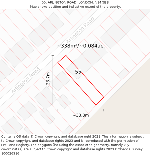 55, ARLINGTON ROAD, LONDON, N14 5BB: Plot and title map