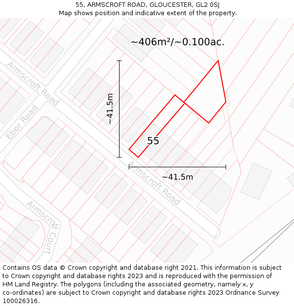 55, ARMSCROFT ROAD, GLOUCESTER, GL2 0SJ: Plot and title map