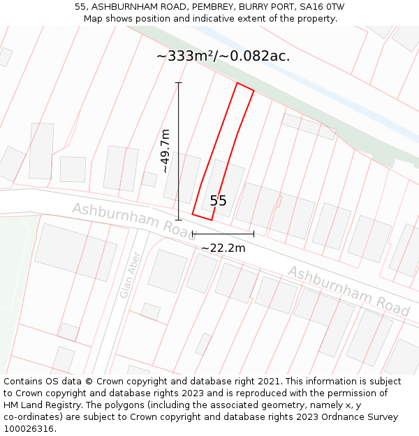 55, ASHBURNHAM ROAD, PEMBREY, BURRY PORT, SA16 0TW: Plot and title map