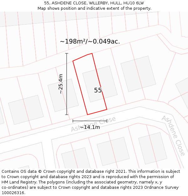 55, ASHDENE CLOSE, WILLERBY, HULL, HU10 6LW: Plot and title map