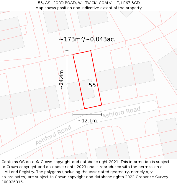 55, ASHFORD ROAD, WHITWICK, COALVILLE, LE67 5GD: Plot and title map