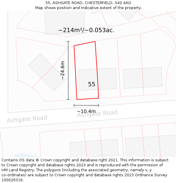55, ASHGATE ROAD, CHESTERFIELD, S40 4AG: Plot and title map