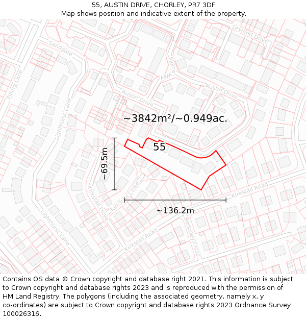 55, AUSTIN DRIVE, CHORLEY, PR7 3DF: Plot and title map