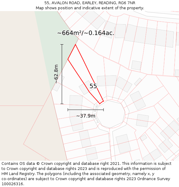 55, AVALON ROAD, EARLEY, READING, RG6 7NR: Plot and title map