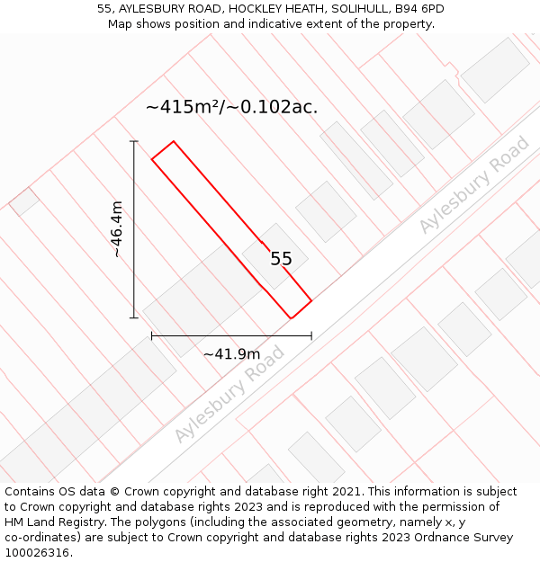 55, AYLESBURY ROAD, HOCKLEY HEATH, SOLIHULL, B94 6PD: Plot and title map