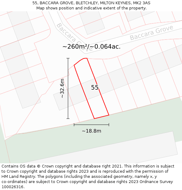 55, BACCARA GROVE, BLETCHLEY, MILTON KEYNES, MK2 3AS: Plot and title map