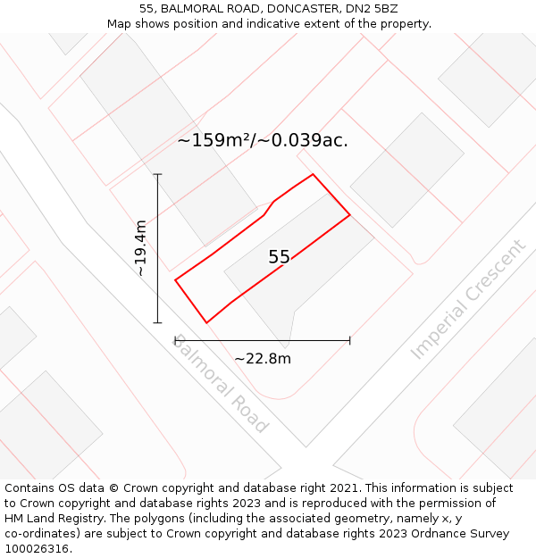 55, BALMORAL ROAD, DONCASTER, DN2 5BZ: Plot and title map