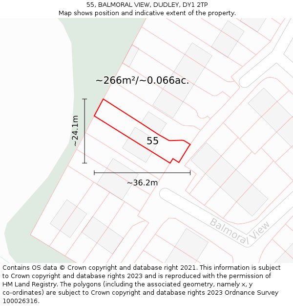 55, BALMORAL VIEW, DUDLEY, DY1 2TP: Plot and title map
