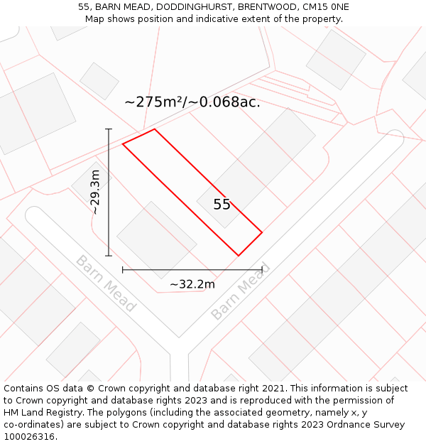 55, BARN MEAD, DODDINGHURST, BRENTWOOD, CM15 0NE: Plot and title map