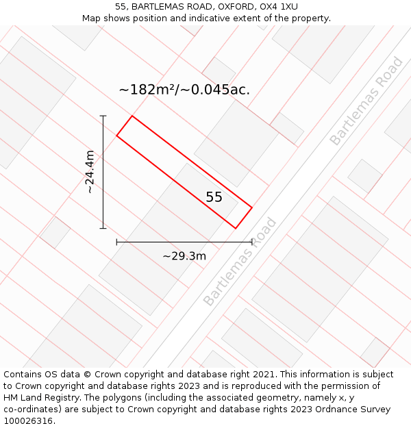 55, BARTLEMAS ROAD, OXFORD, OX4 1XU: Plot and title map