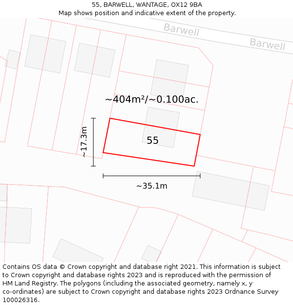 55, BARWELL, WANTAGE, OX12 9BA: Plot and title map