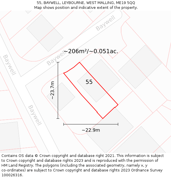 55, BAYWELL, LEYBOURNE, WEST MALLING, ME19 5QQ: Plot and title map