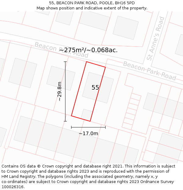 55, BEACON PARK ROAD, POOLE, BH16 5PD: Plot and title map