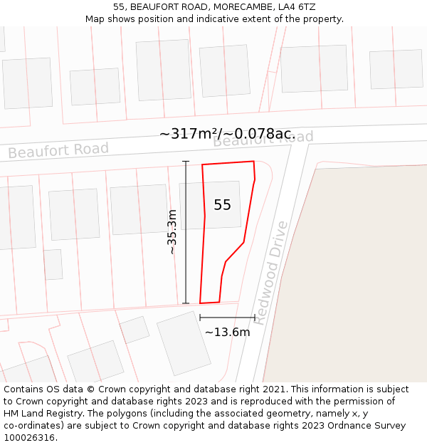 55, BEAUFORT ROAD, MORECAMBE, LA4 6TZ: Plot and title map