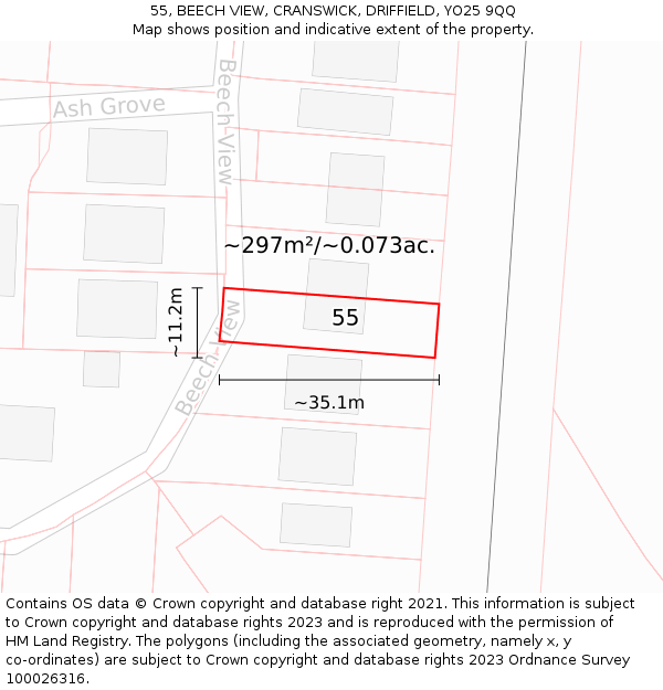 55, BEECH VIEW, CRANSWICK, DRIFFIELD, YO25 9QQ: Plot and title map
