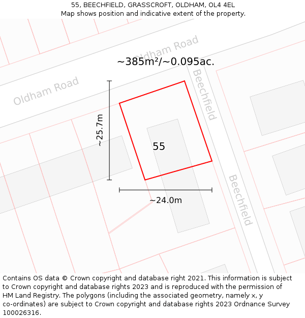 55, BEECHFIELD, GRASSCROFT, OLDHAM, OL4 4EL: Plot and title map