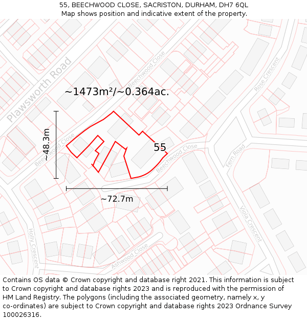 55, BEECHWOOD CLOSE, SACRISTON, DURHAM, DH7 6QL: Plot and title map