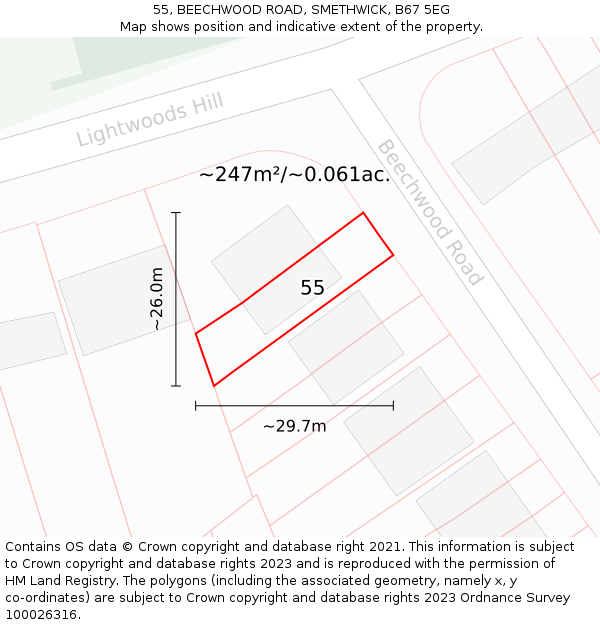 55, BEECHWOOD ROAD, SMETHWICK, B67 5EG: Plot and title map