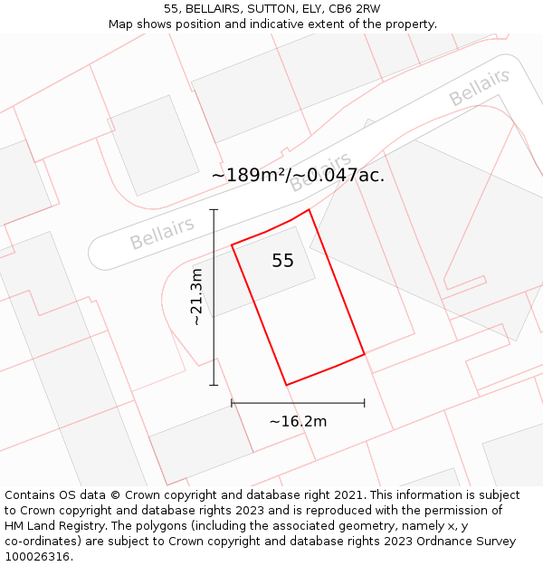 55, BELLAIRS, SUTTON, ELY, CB6 2RW: Plot and title map