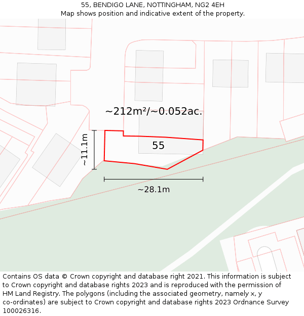 55, BENDIGO LANE, NOTTINGHAM, NG2 4EH: Plot and title map