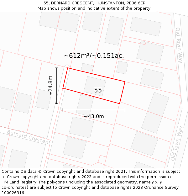 55, BERNARD CRESCENT, HUNSTANTON, PE36 6EP: Plot and title map